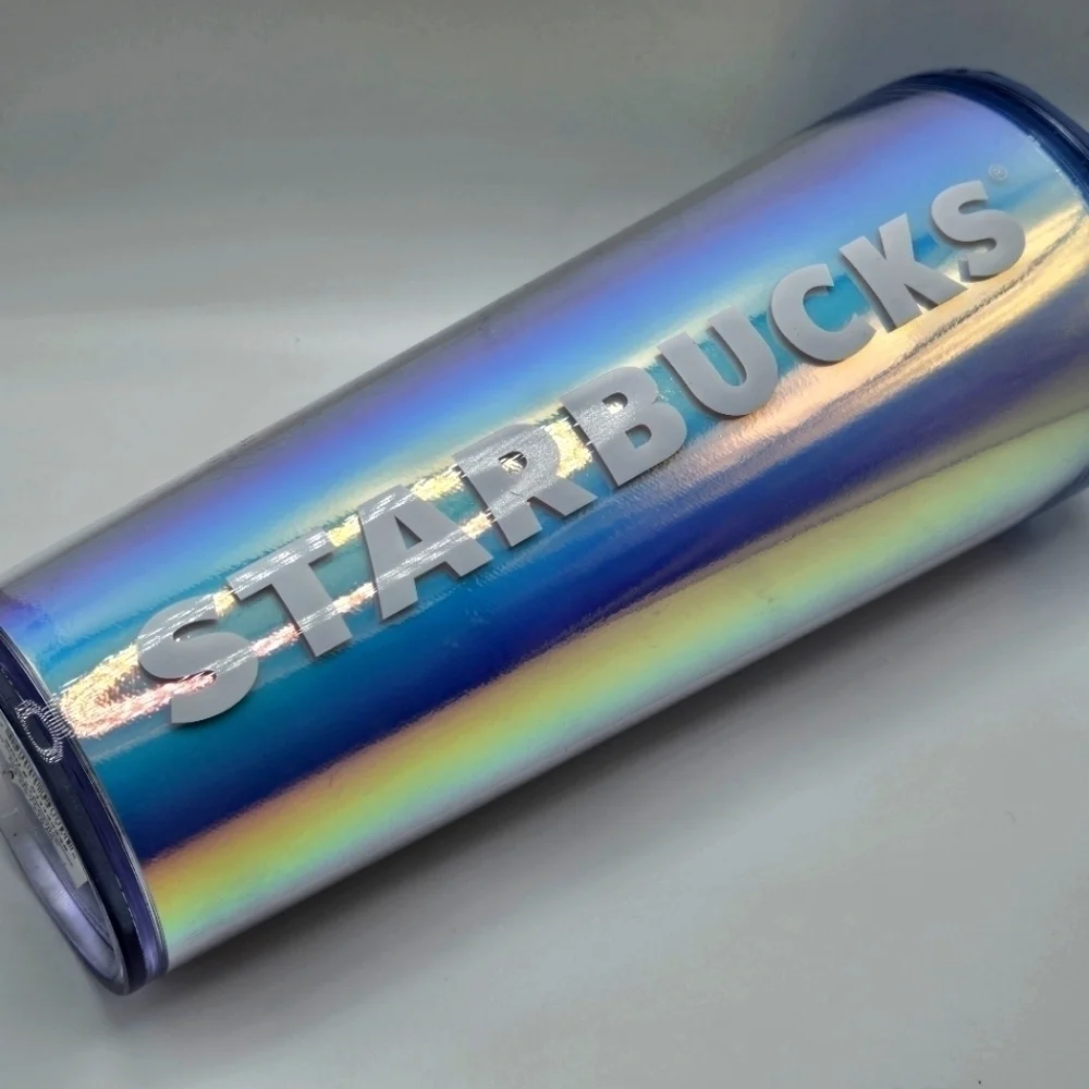 NEW Starbucks Iridescent Tumbler Cup Diamond Detail Blue Lid 24 OZ Venti 2023